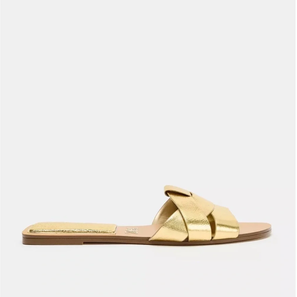Zara Gold Flat Sandals - Picture 2 of 5